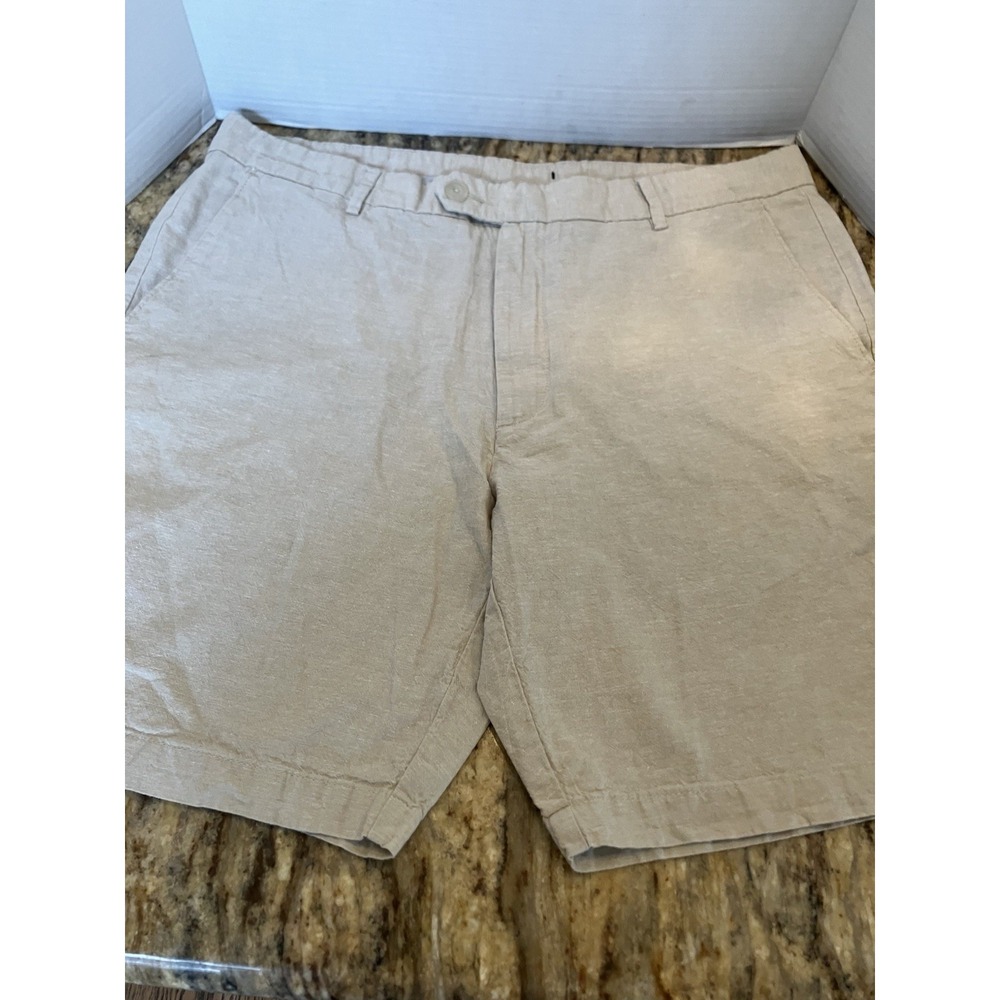 Men's Beige Linen Stone Khaki Flat Front Linen Shirts Sz 38 NWOT Belt Loop